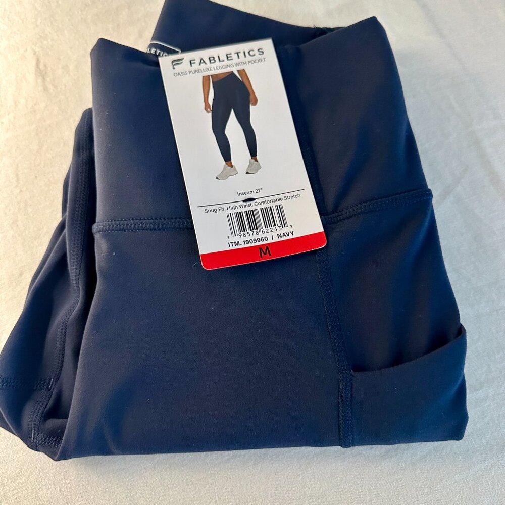 Fabletics Women's Oasis Pureluxe Legging With Pocket Size M Navy Athletic (NEW)